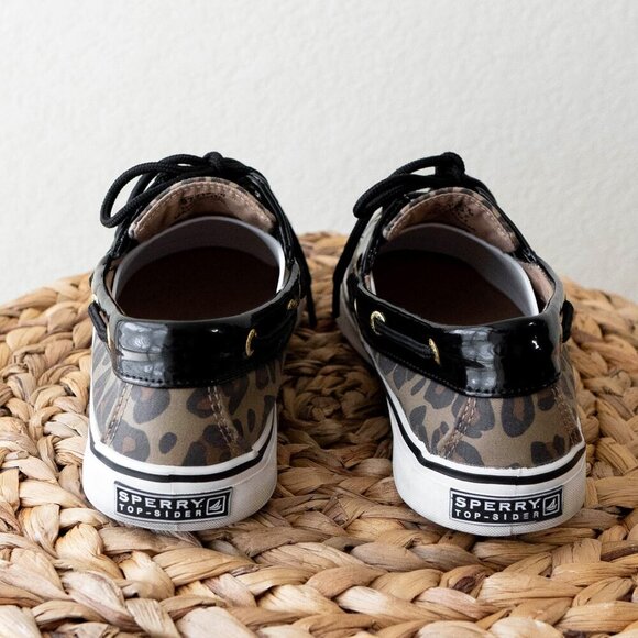 SPERRY BISCAYNE TOPSIDERS SZ 7 LEOPARD BLACK PATENT TOPSIDER FLAT LOAFER LACE UP - Picture 2 of 7